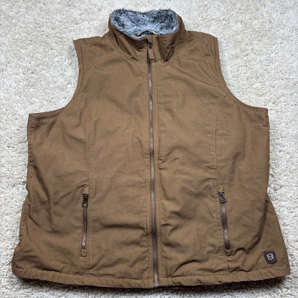 Noble Outfitters Canvas Vest Women XL Brown Faux Fur Lined Quilted Workwear - Picture 9 of 10